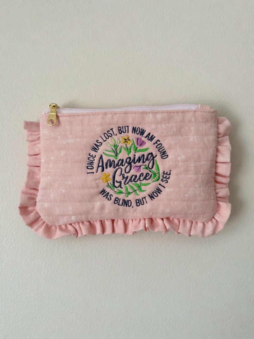 Amazing Grace Pink Ruffle Zipper Pouch